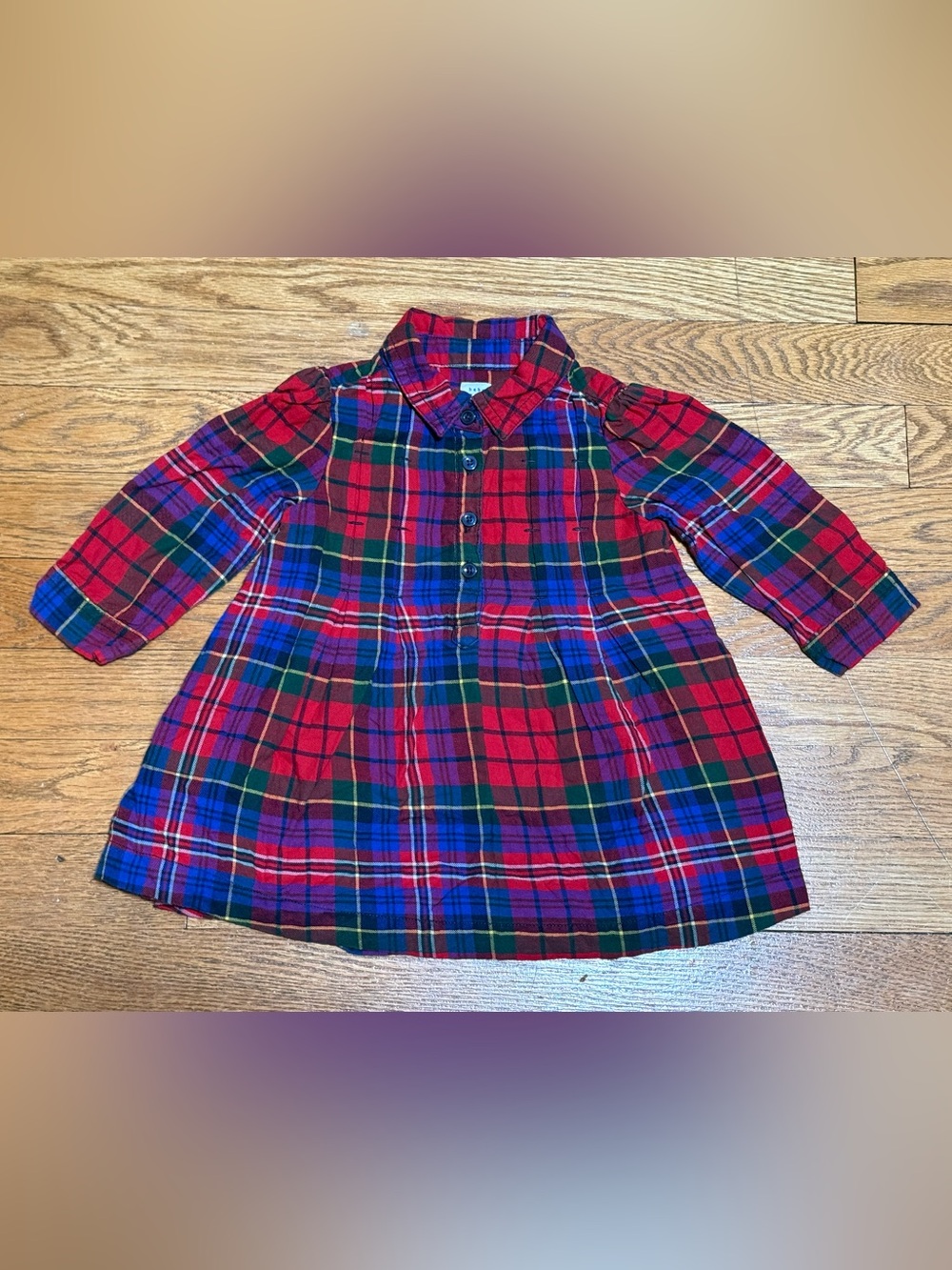 2016 Baby Gap Girls (12-18M) Classic Red Plaid Dress with Button Front (